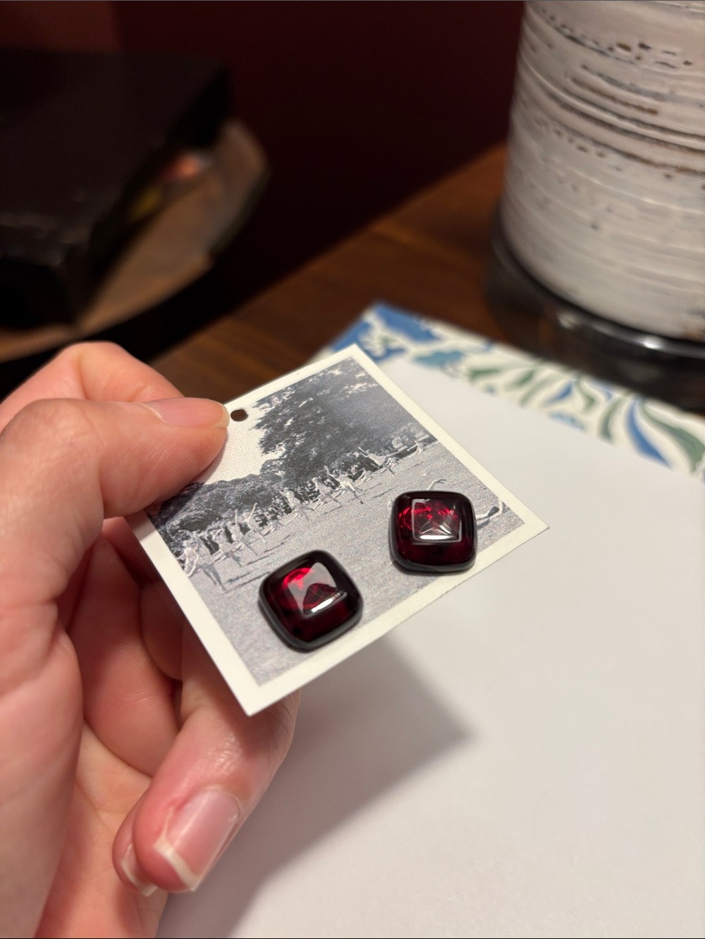 ❤️Square Deep Garnet Color Stud Earrings